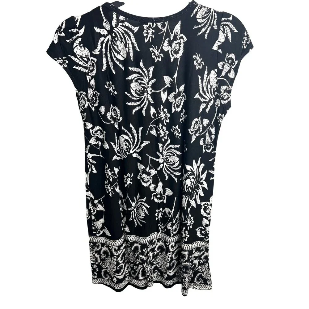 Mark Womens Black & White Floral Print Summer V-Neck Dress Knee-Length Large - Picture 8 of 13